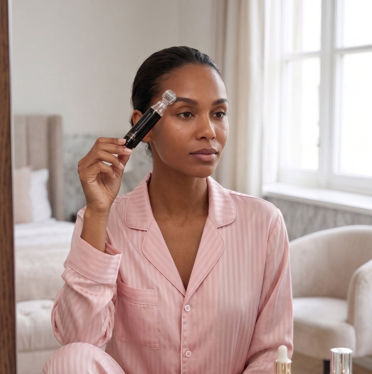 Nourish with botanical serum at the mirror